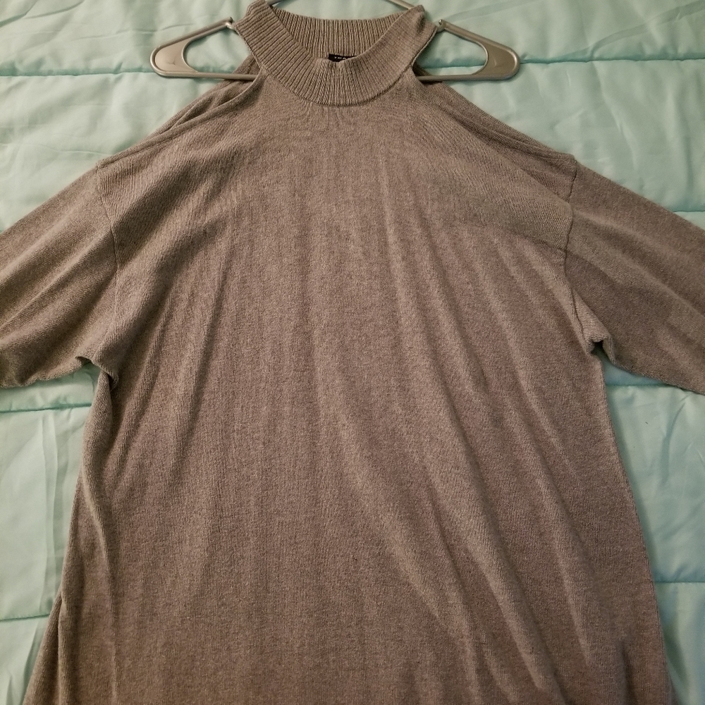 High neck open shoulder sweater dress